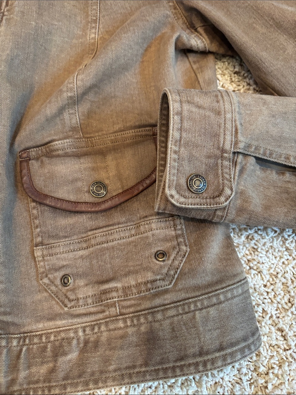 Ralph Lauren Taupe Utility Jean Jacket with leather trim - Picture 3 of 5
